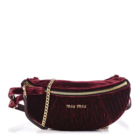 MIU MIU Velluto Matelasse Rider Belt Bag Bordeaux